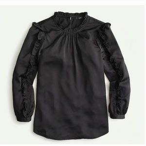 J Crew Ruffle Sleeve Top Long Sleeve Satin Shirt